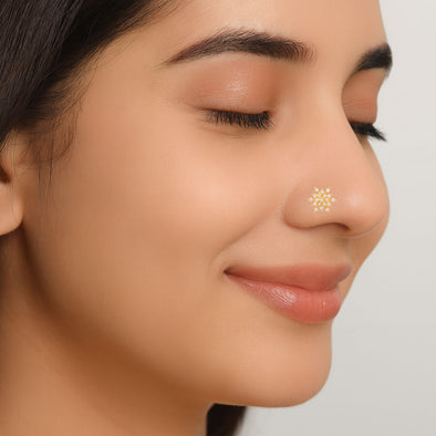 White CZ Floral Star Nose Pin - Sterling Silver Gold Plated