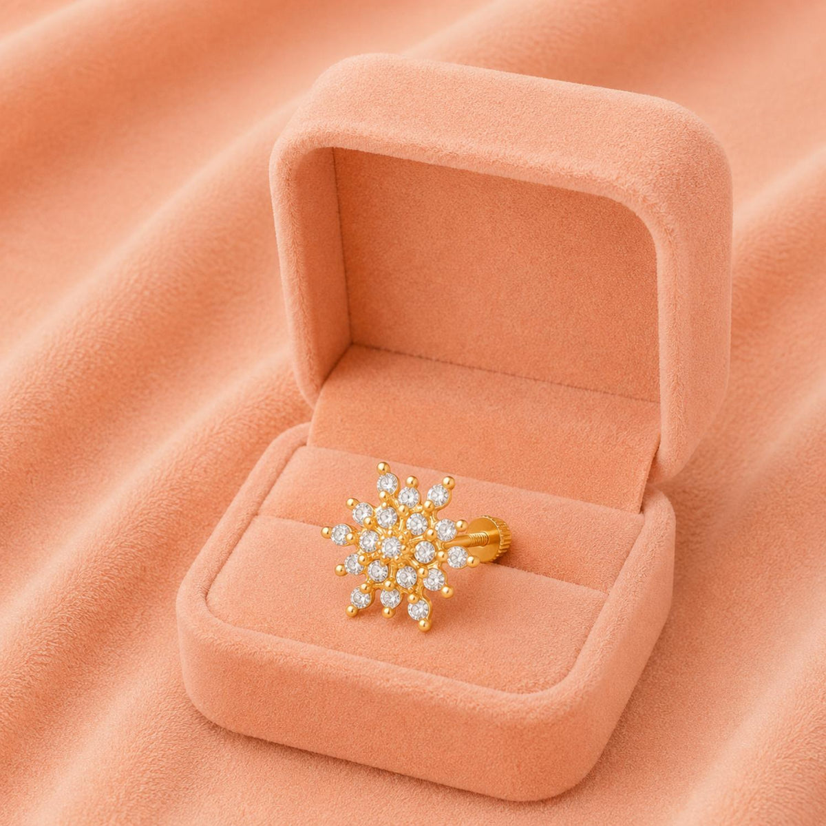 White CZ Floral Star Nose Pin - Sterling Silver Gold Plated