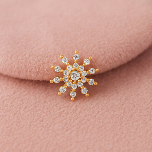 White CZ Floral Star Nose Pin - Sterling Silver Gold Plated