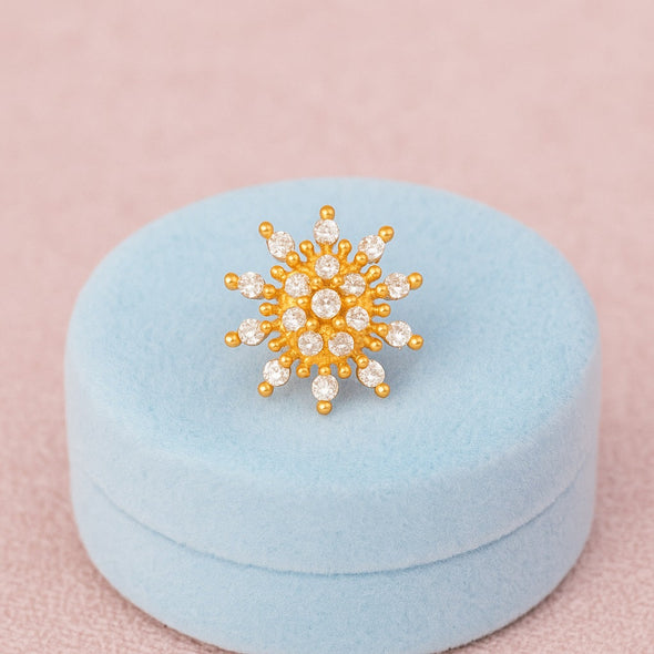 White CZ Floral Star Nose Pin - Sterling Silver Gold Plated