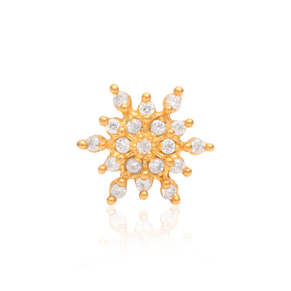 White CZ Floral Star Nose Pin - Sterling Silver Gold Plated
