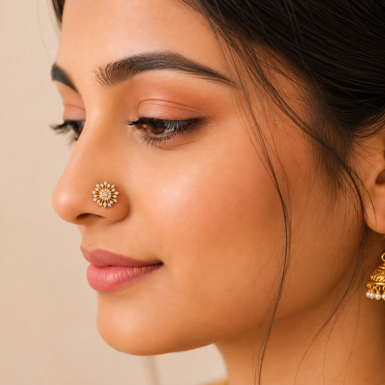 Gold Plated CZ Burst Nose Pin – Sparkling Firework Floral Statement Design