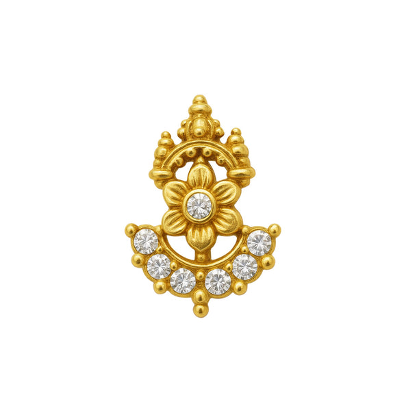 White CZ Temple-Inspired Floral  Nose Pin – Sterling Silver Gold Plated