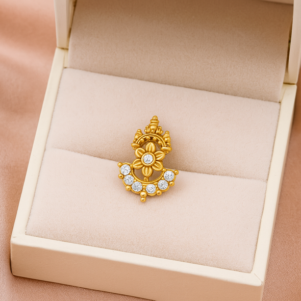 White CZ Temple-Inspired Floral  Nose Pin – Sterling Silver Gold Plated