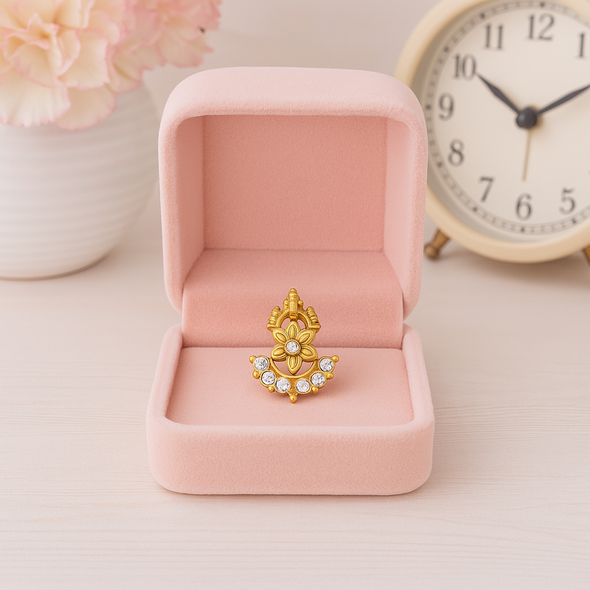 White CZ Temple-Inspired Floral  Nose Pin – Sterling Silver Gold Plated