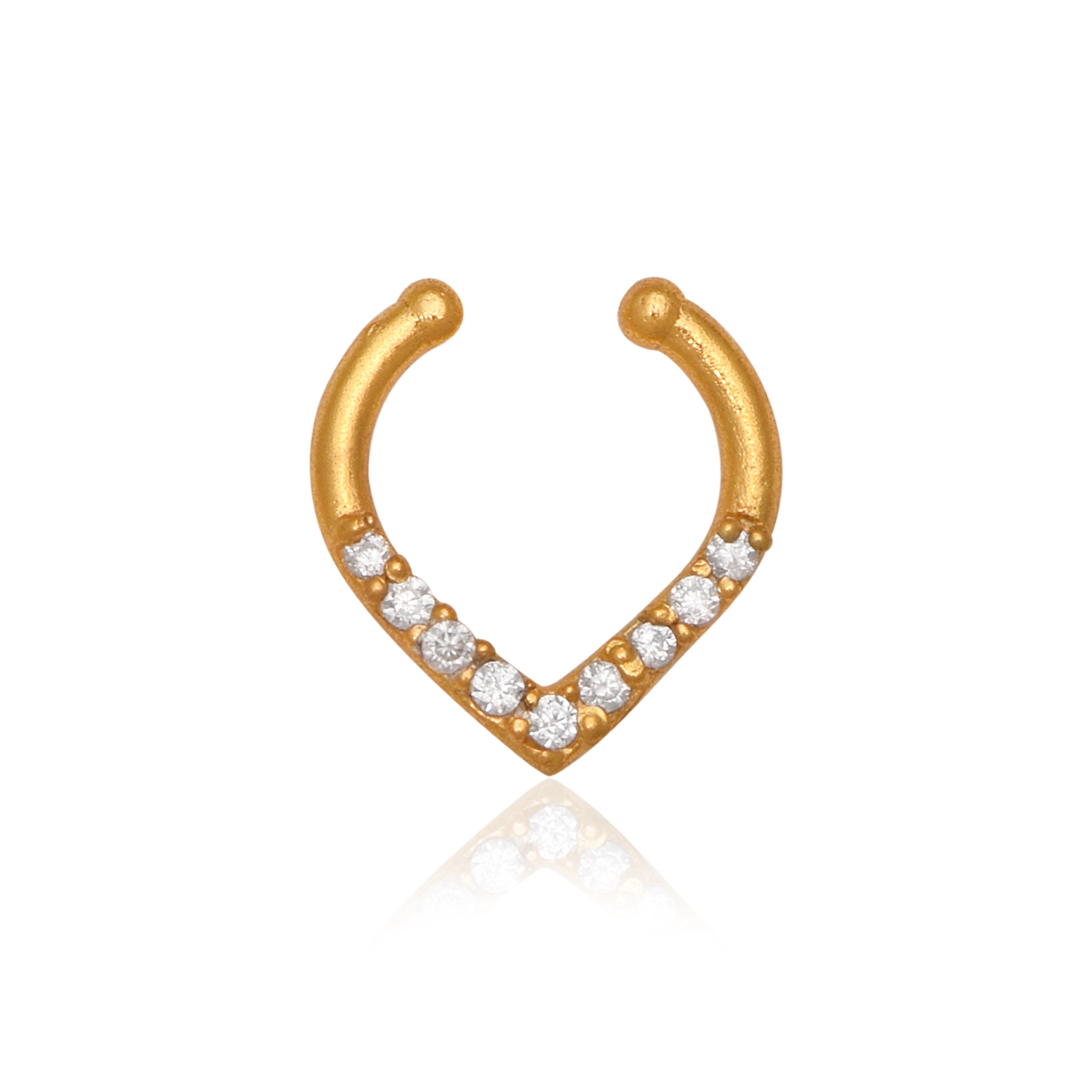 Gold Plated CZ Septum Ring – Minimal V Shape Open Nose Ring Design