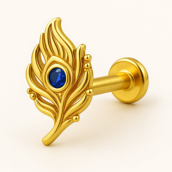 Blue Cz Peacock Feather Nose Pin – Sterling Silver Gold Plated