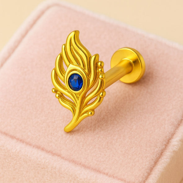 Blue Cz Peacock Feather Nose Pin – Sterling Silver Gold Plated
