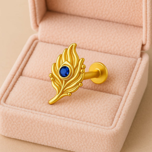 Blue Cz Peacock Feather Nose Pin – Sterling Silver Gold Plated