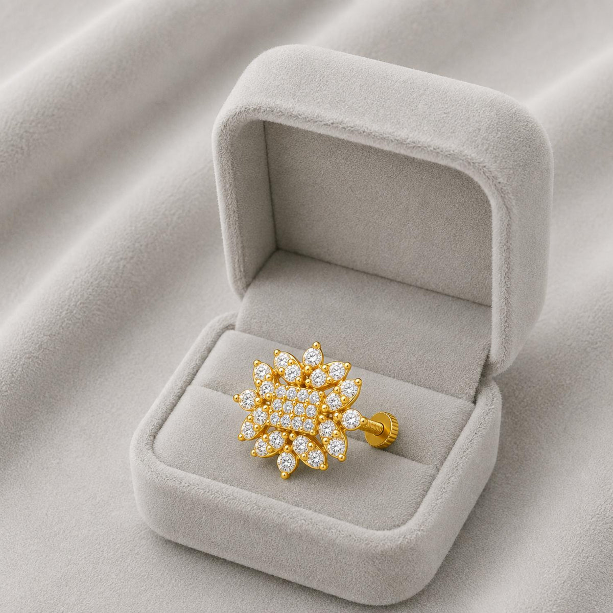 Floral Nose White CZ Nose Pin - Gold Plated 925 Silver