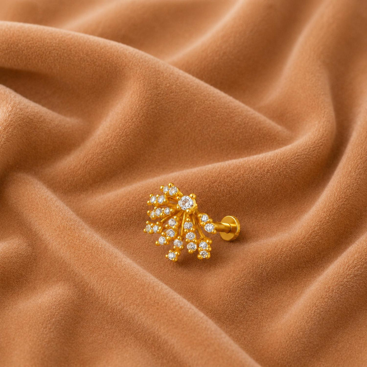 White CZ Yellow Plated Floral Cluster Nose Pin – Sterling Silver