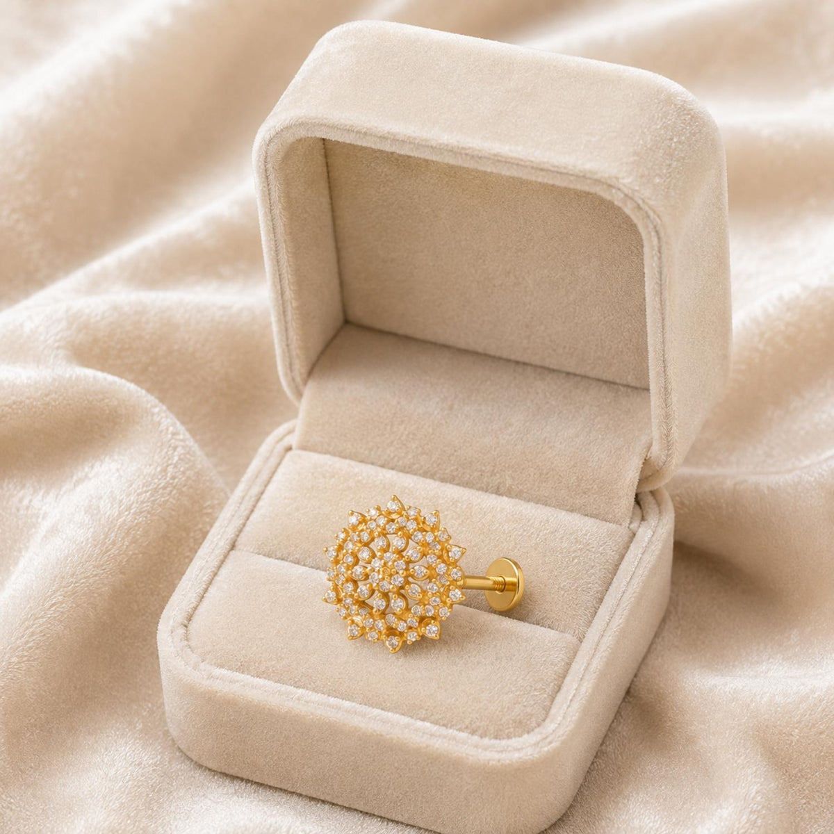 White CZ Mandala Cluster Floral Nose Pin – Sterling Silver Gold Plated