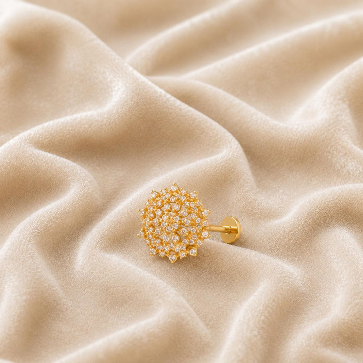 White CZ Mandala Cluster Floral Nose Pin – Sterling Silver Gold Plated