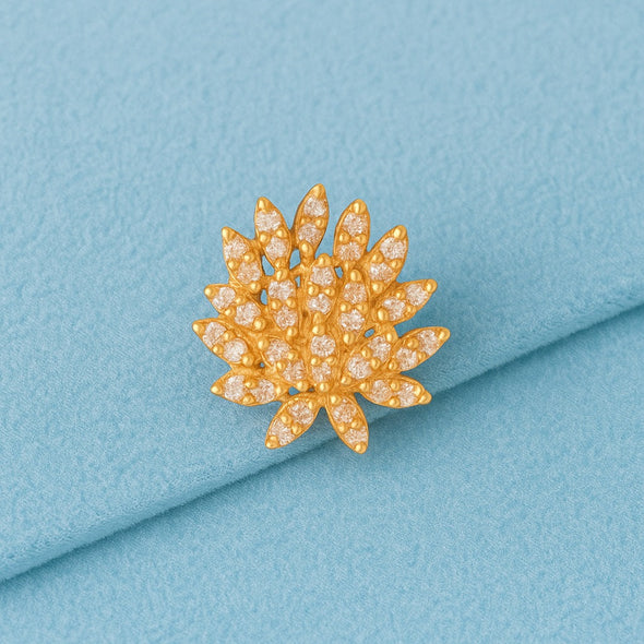White CZ Petal Burst Design Floral Nose Pin – Sterling Silver Gold Plated