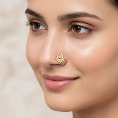 White CZ Ornate Floral Mandala Nose Pin – Sterling Silver Gold Plated