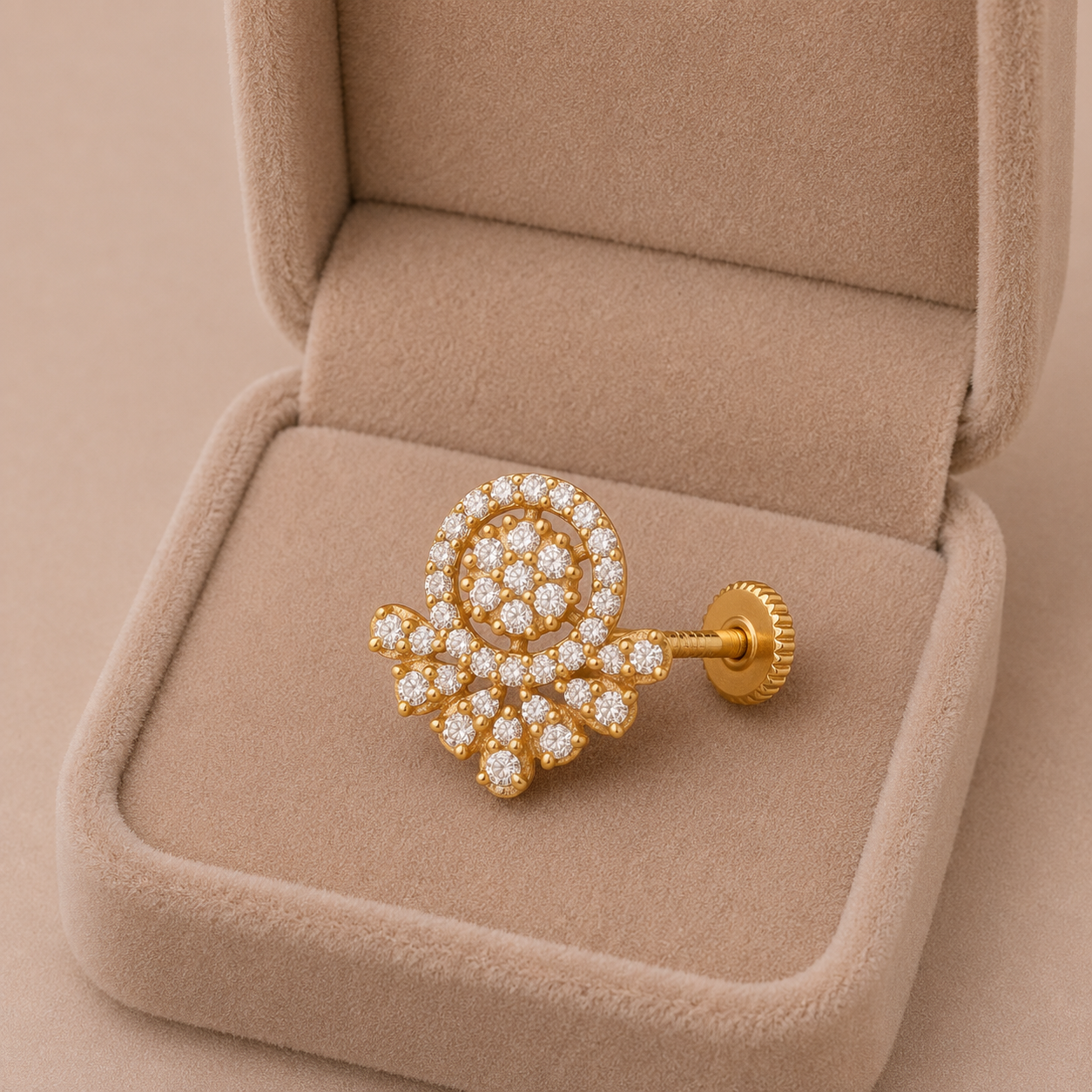 White CZ Ornate Floral Mandala Nose Pin – Sterling Silver Gold Plated