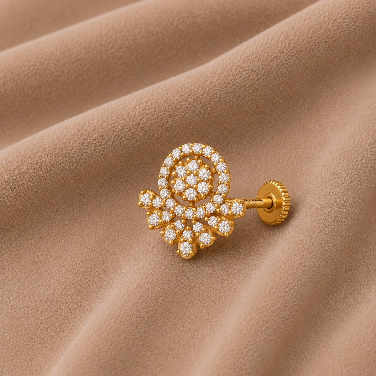 White CZ Ornate Floral Mandala Nose Pin – Sterling Silver Gold Plated