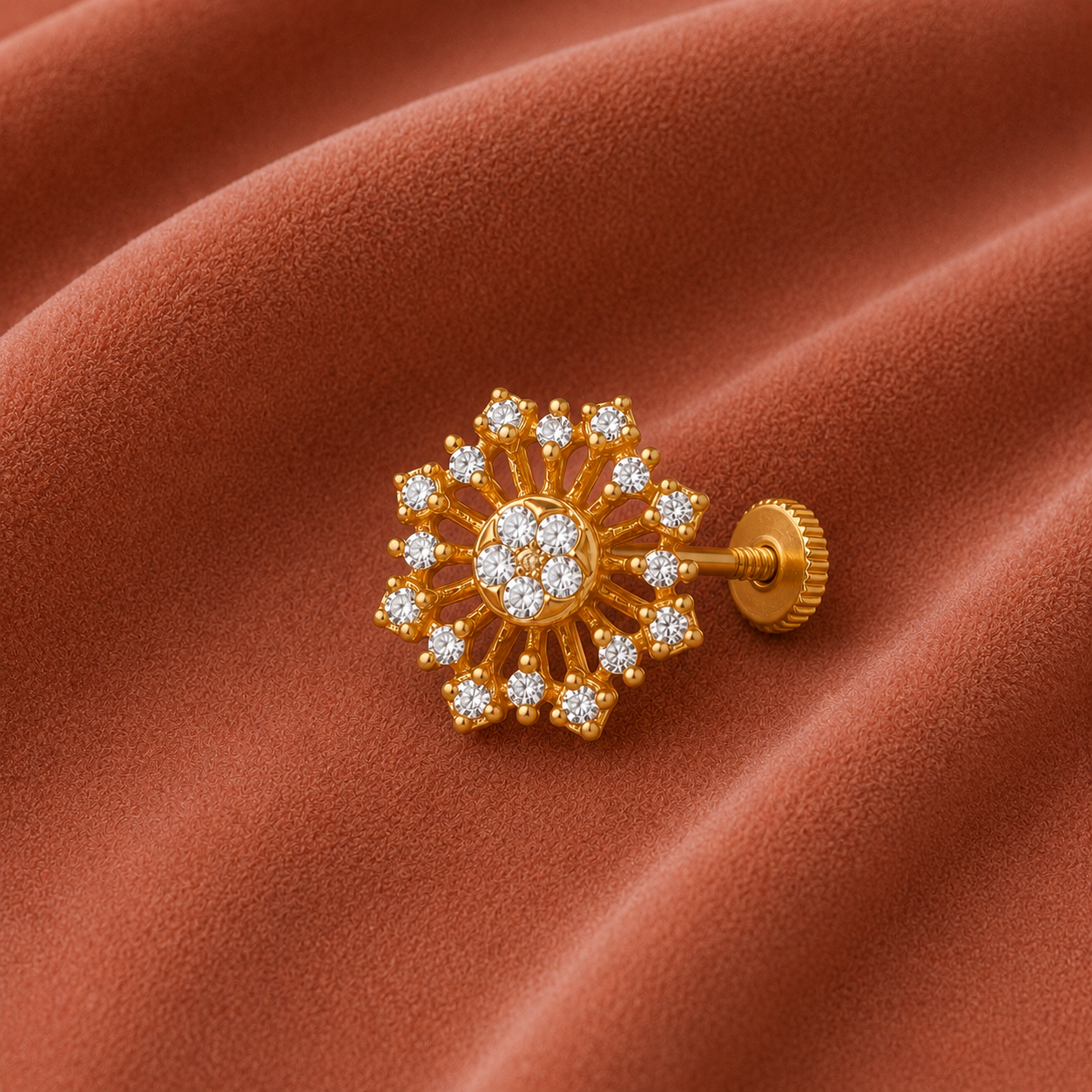 White CZ Sunburst Floral Nose Pin – Sterling Silver Gold Plated