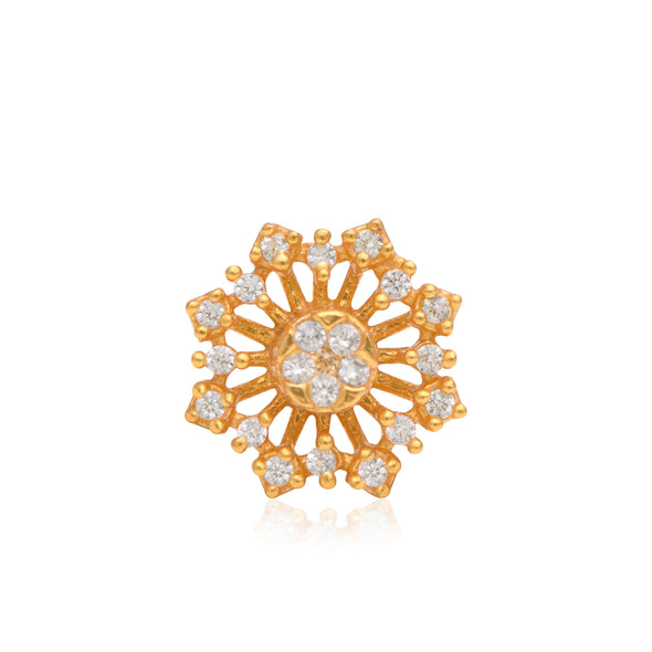 White CZ Sunburst Floral Nose Pin – Sterling Silver Gold Plated