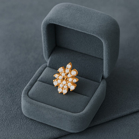 White CZ Petite Floral Cluster Blossom Nose Pin – Sterling Silver Gold Plated