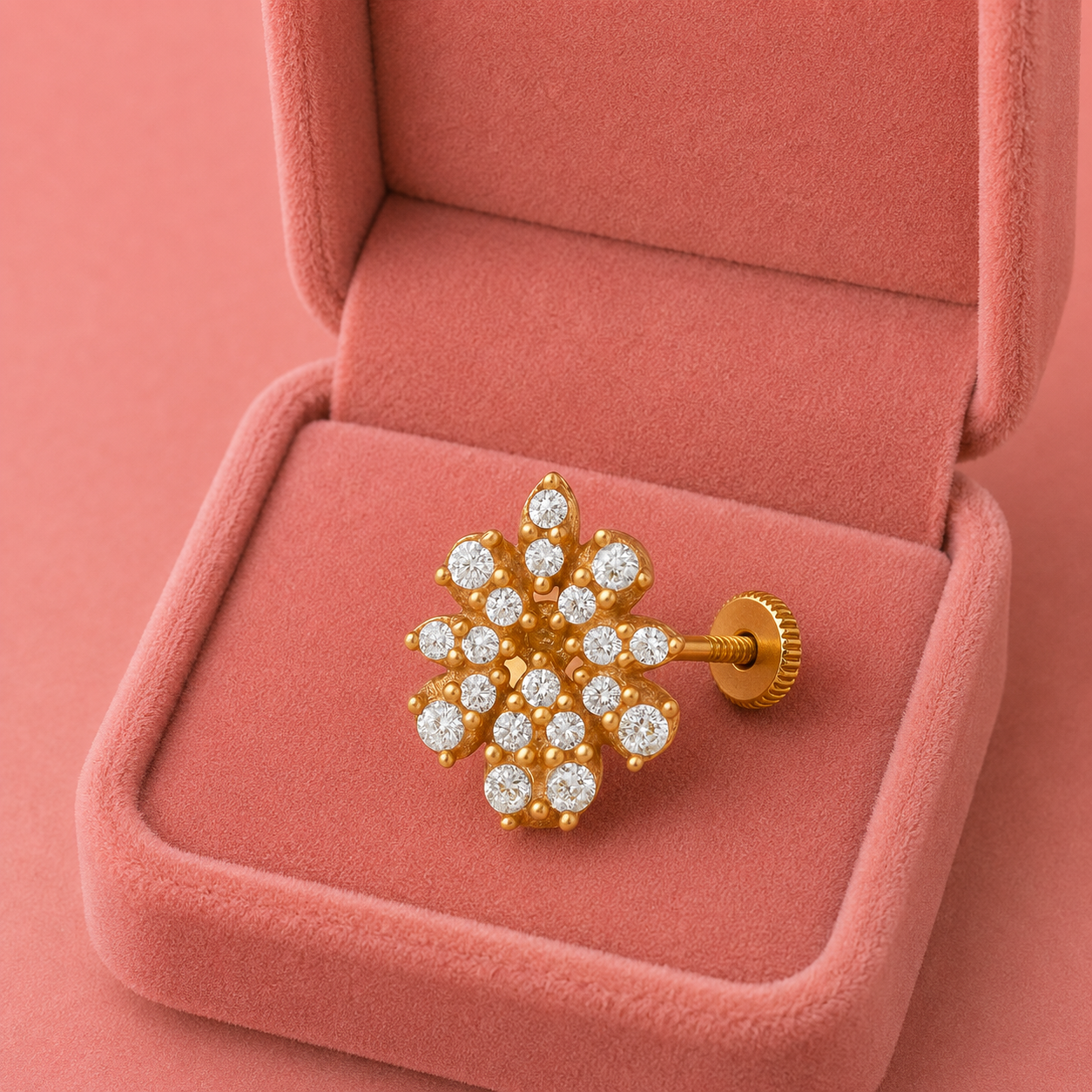 White CZ Petite Floral Cluster Blossom Nose Pin – Sterling Silver Gold Plated