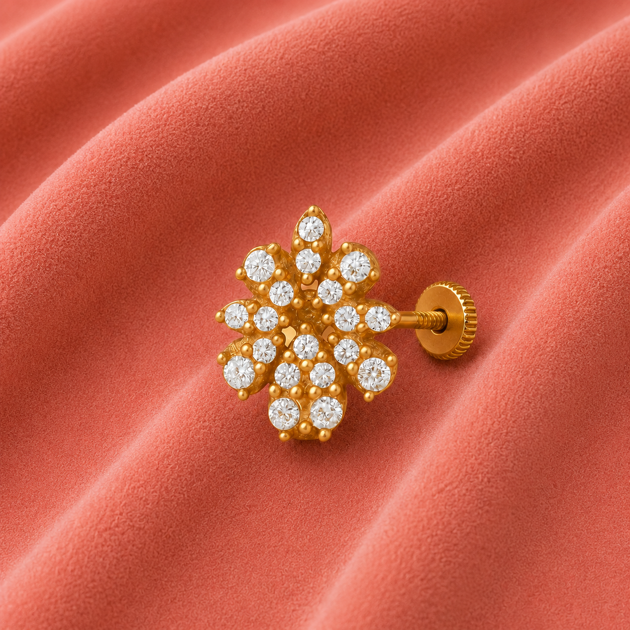 White CZ Petite Floral Cluster Blossom Nose Pin – Sterling Silver Gold Plated