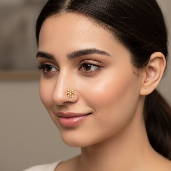 White CZ Starburst Snowflake Nose Pin – Sterling Silver Gold Plated