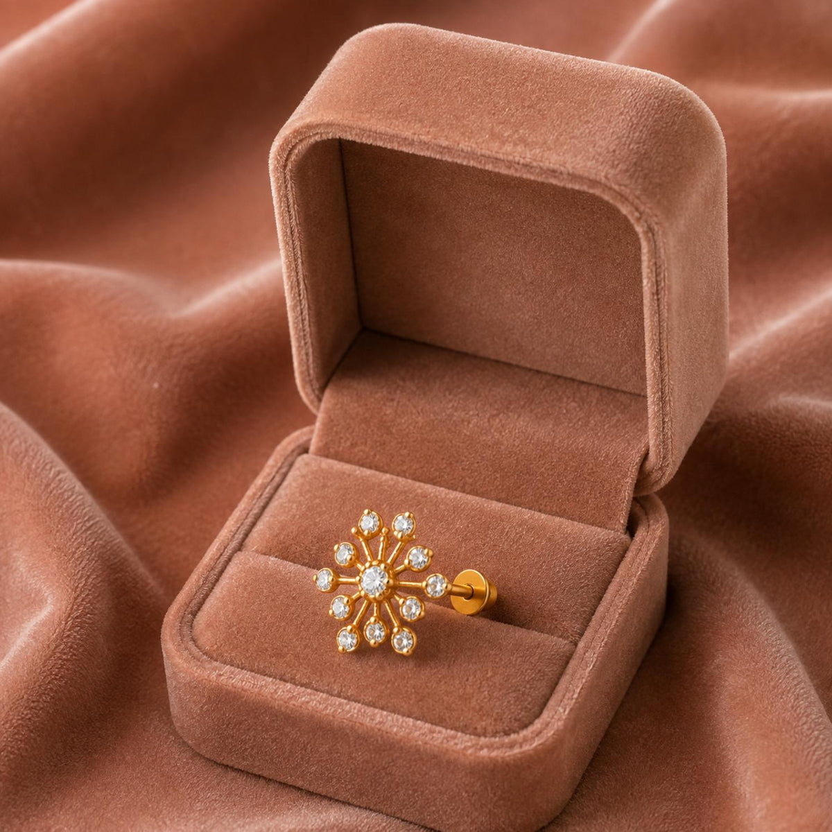 White CZ Starburst Snowflake Nose Pin – Sterling Silver Gold Plated