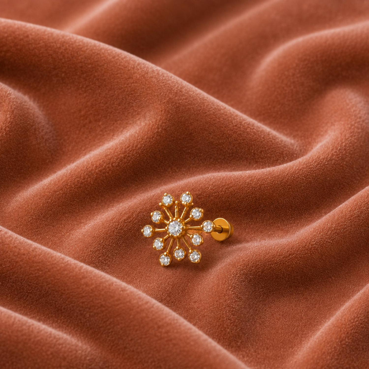 White CZ Starburst Snowflake Nose Pin – Sterling Silver Gold Plated