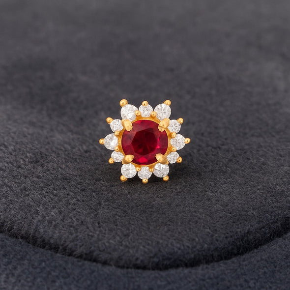 Red CZ Halo Floral Design Nose Pin – Sterling Silver Gold Plated