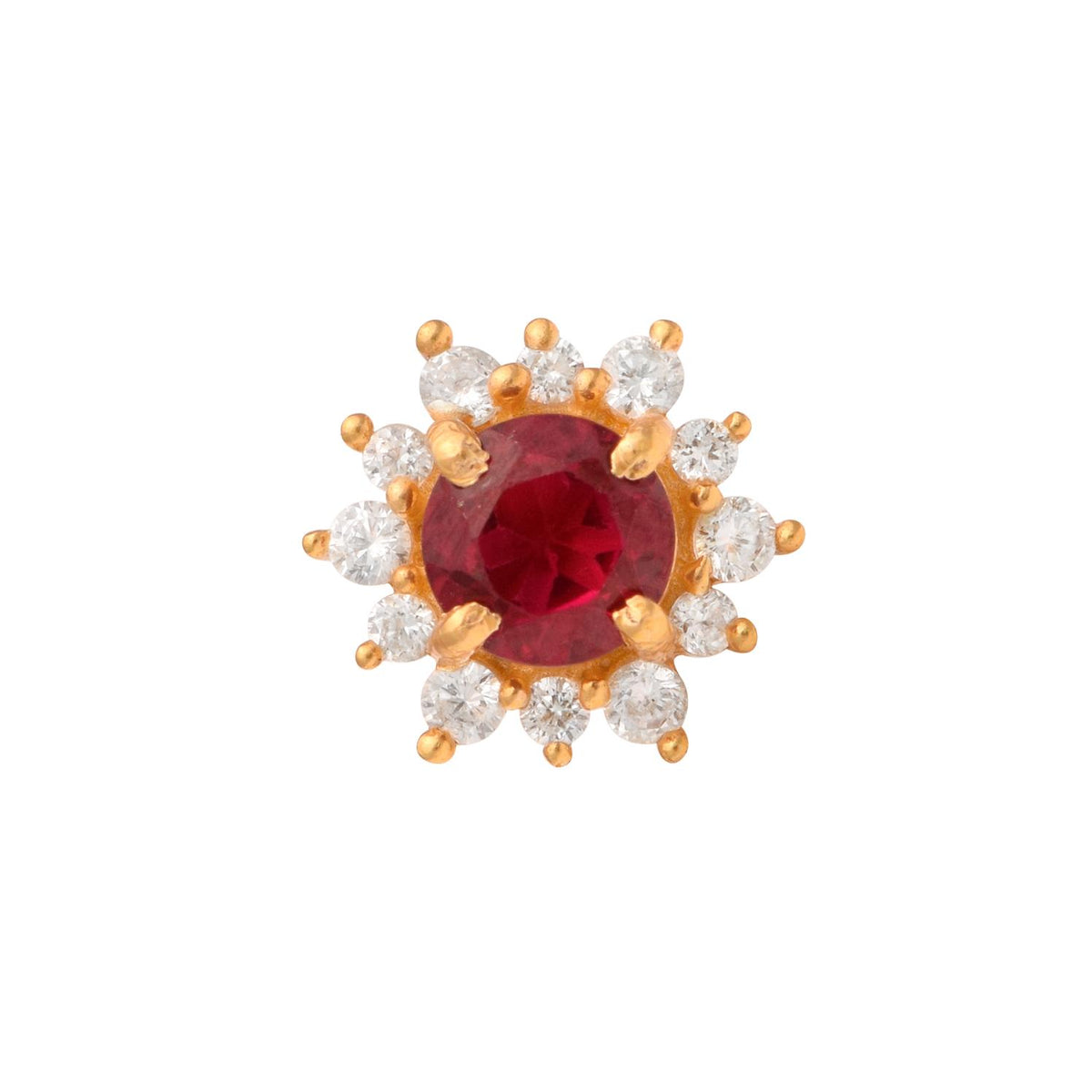 Red CZ Halo Floral Design Nose Pin – Sterling Silver Gold Plated