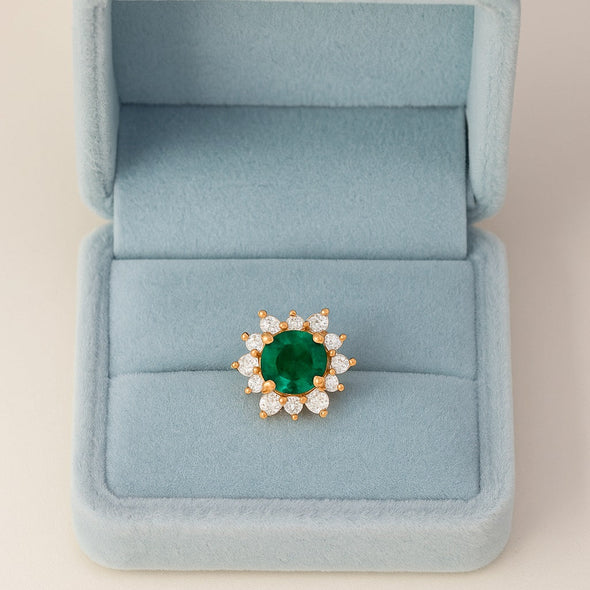 Green CZ Halo Floral Design Nose Pin – Sterling Silver Gold Plated