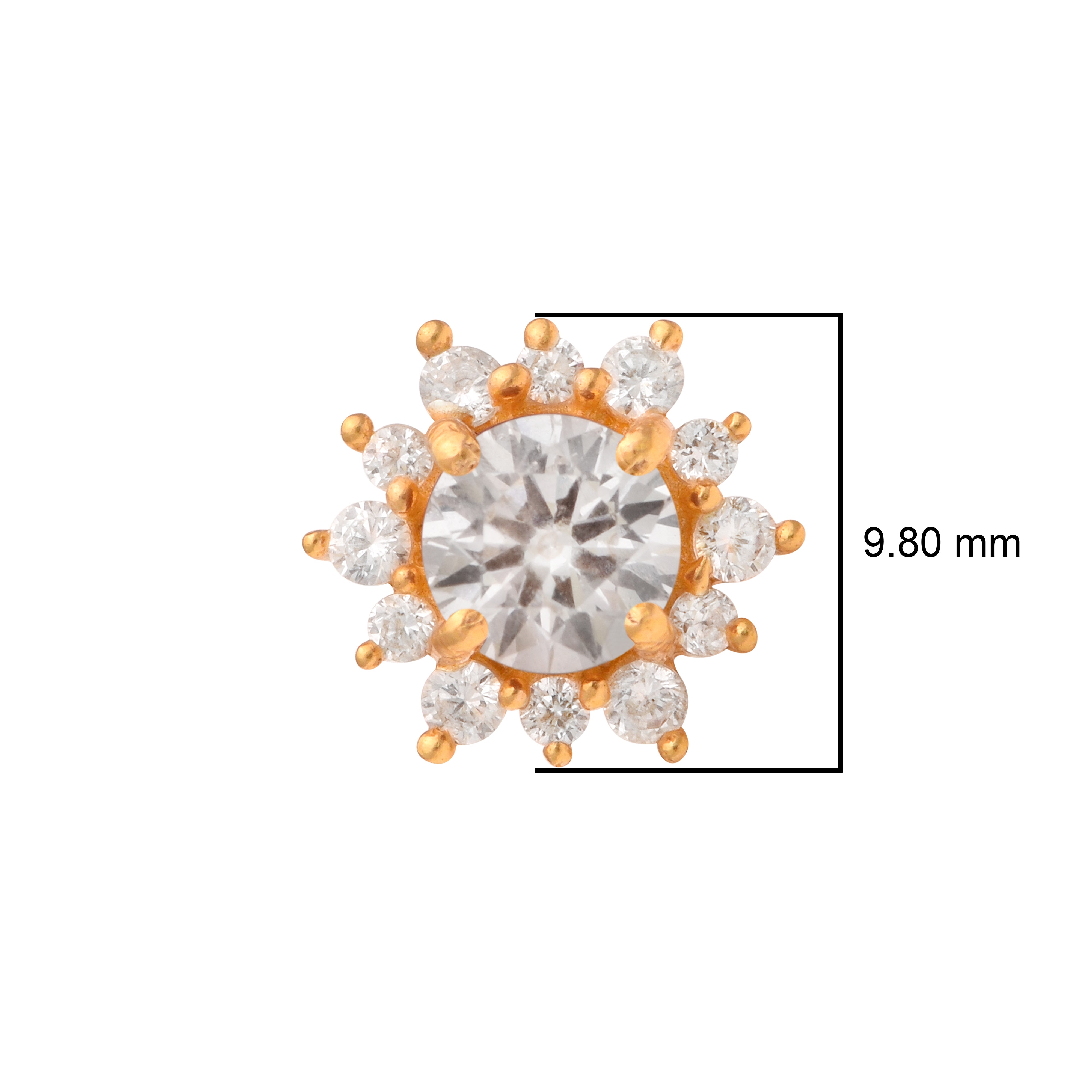 White CZ Halo Floral Design Nose Pin – Sterling Silver Gold Plated