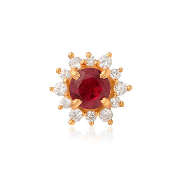 Red CZ Halo Floral Design Nose Pin – Sterling Silver Gold Plated