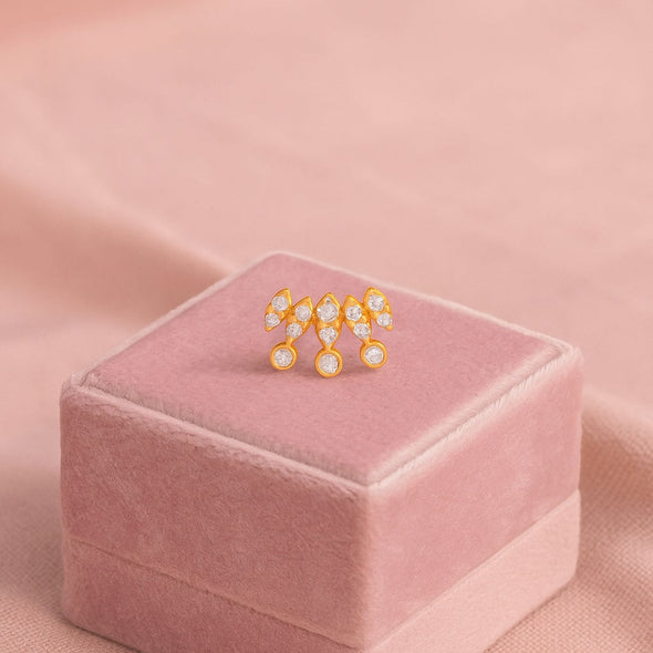 White CZ Triple Drop Cluster Design Nose Pin – Sterling Silver Gold Plated