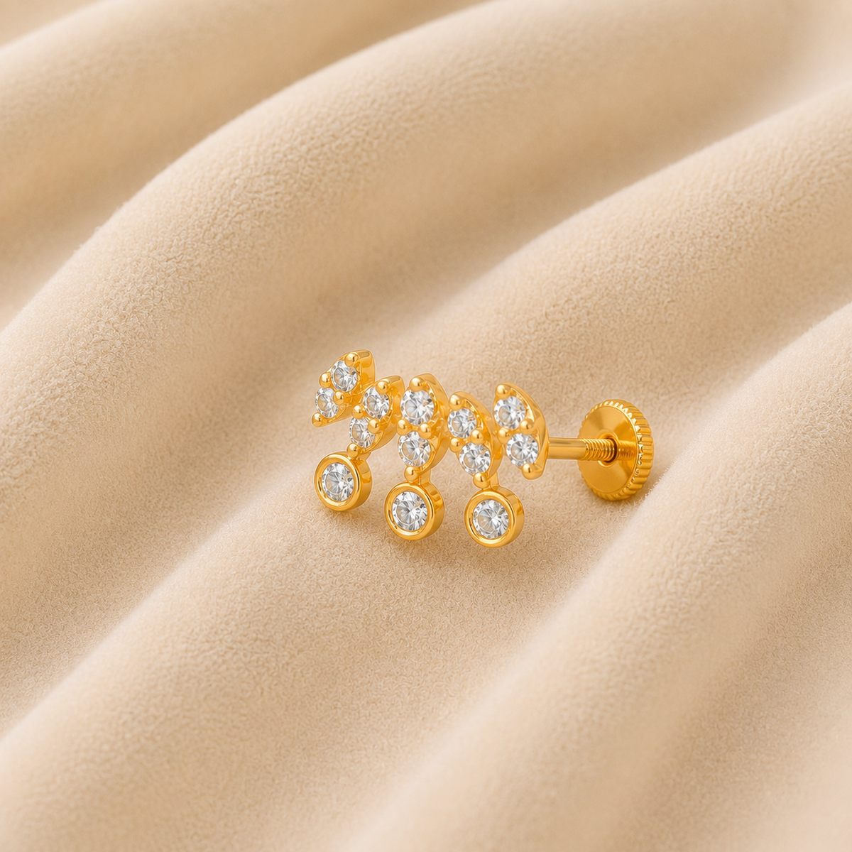 White CZ Triple Drop Cluster Design Nose Pin – Sterling Silver Gold Plated