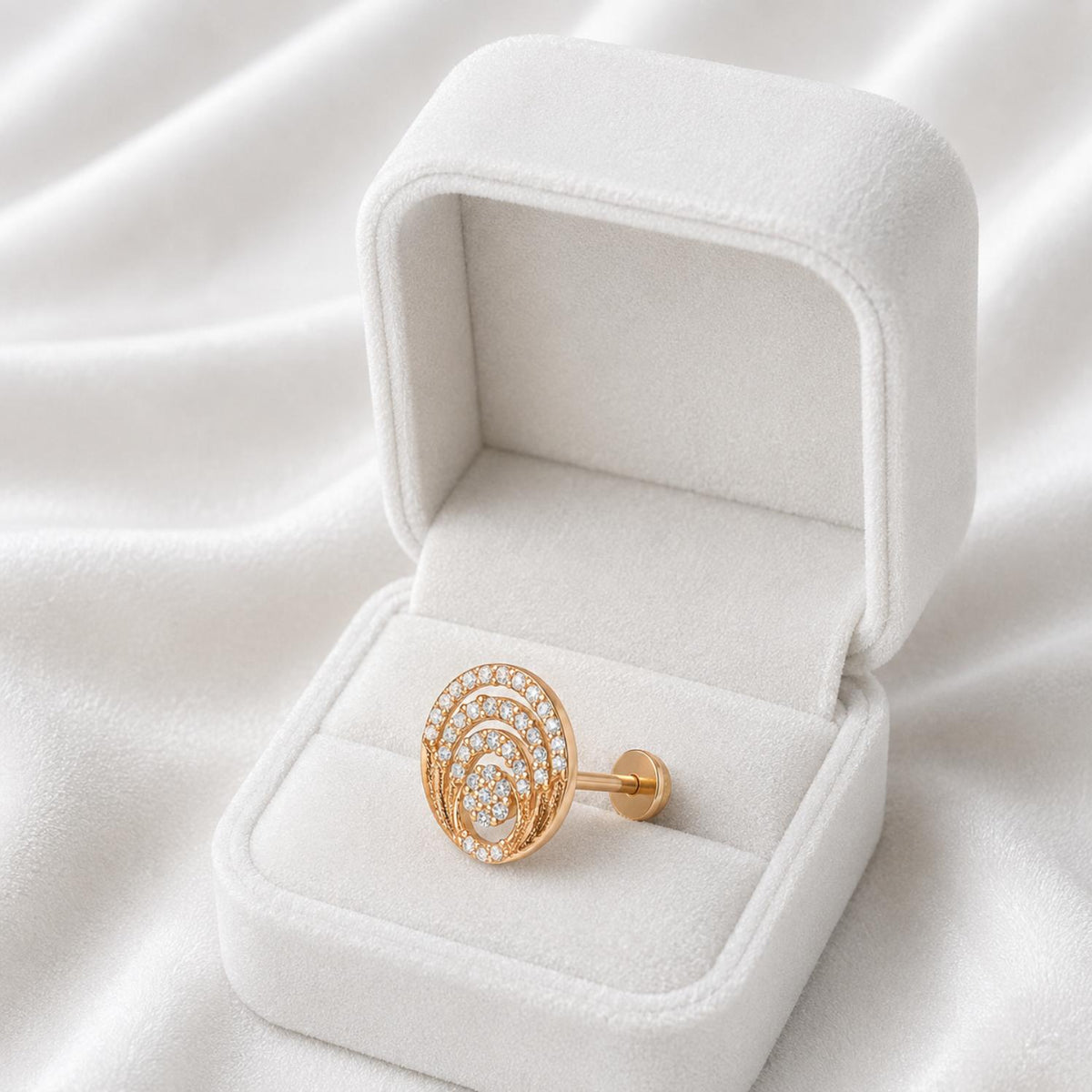 White CZ Concentric Circle Floral Design Nose Pin – Sterling Silver Gold Plated