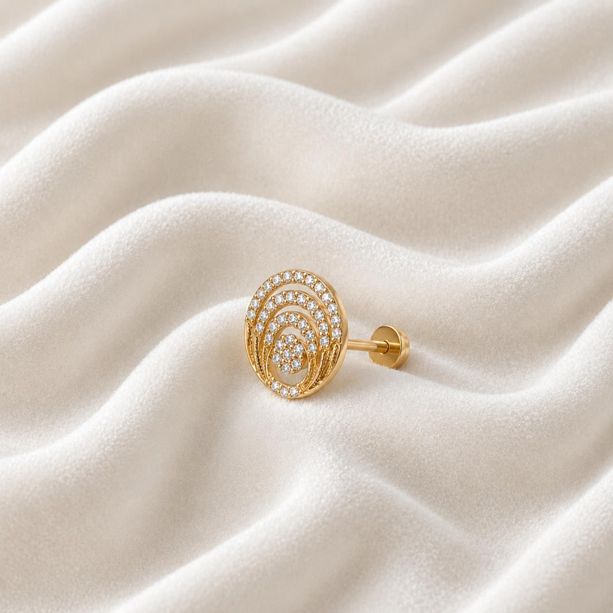 White CZ Concentric Circle Floral Design Nose Pin – Sterling Silver Gold Plated