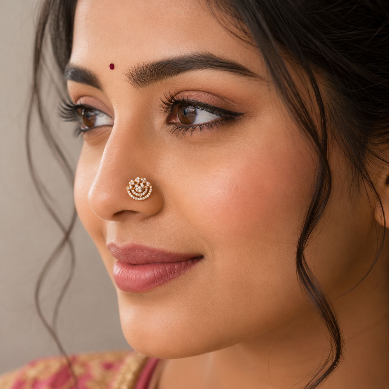 Gold Plated White CZ Floral Nose Pin – Crescent Statement Ethnic Design