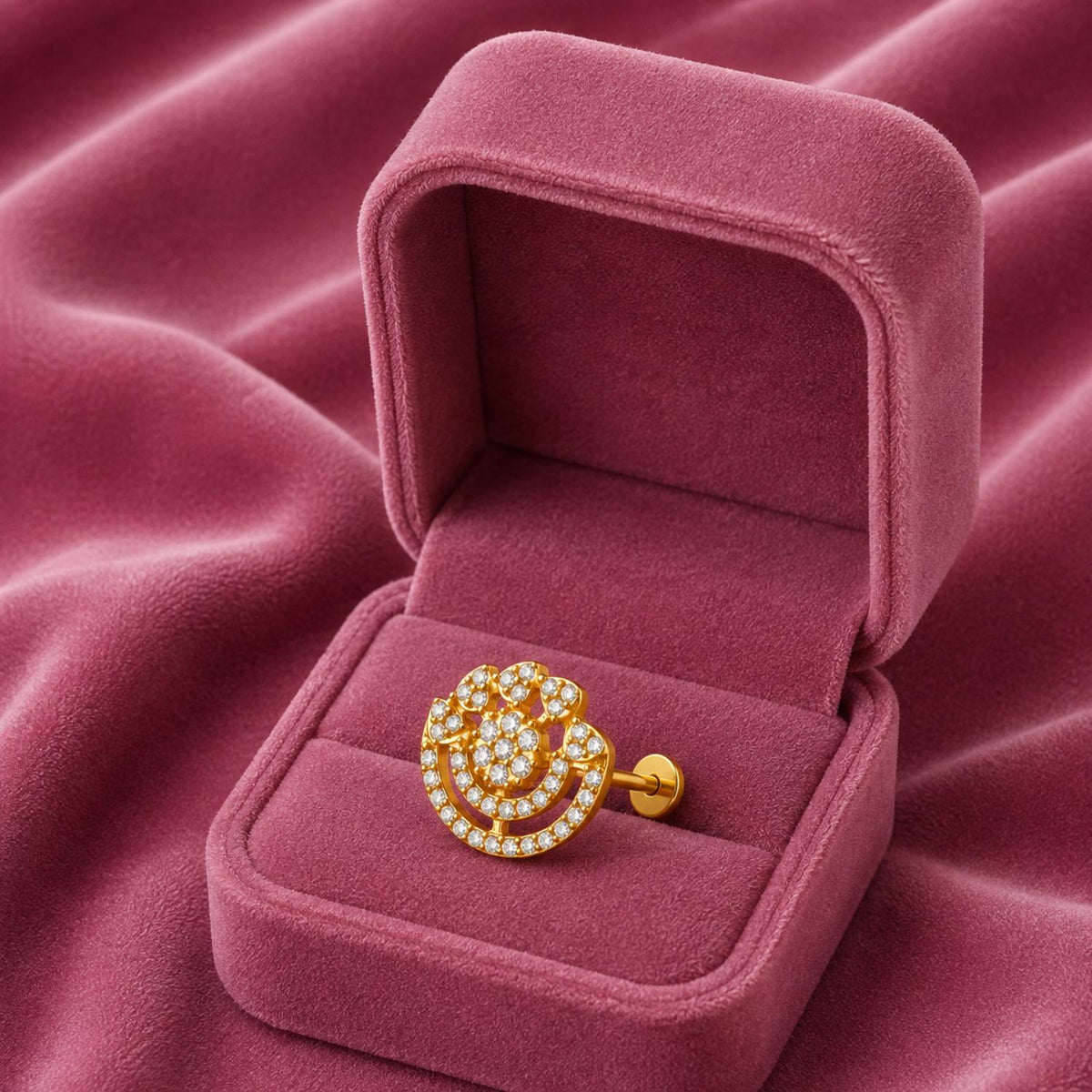 Gold Plated White CZ Floral Nose Pin – Crescent Statement Ethnic Design