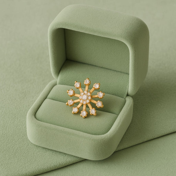 White CZ Floral Burst Design Nose Pin – Sterling Silver Gold Plated