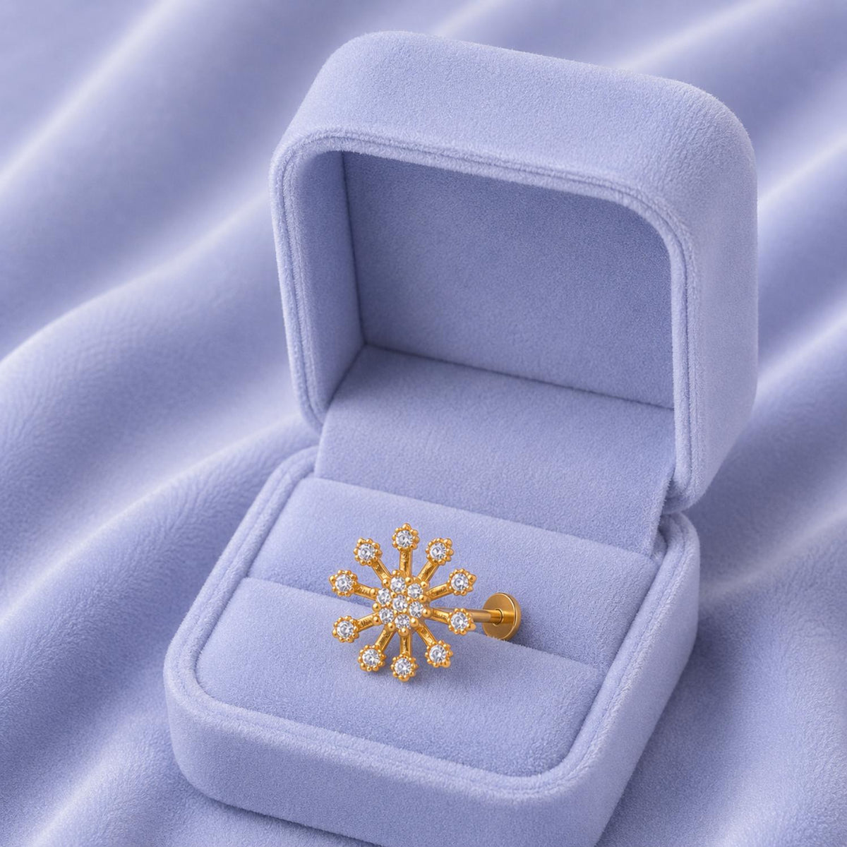 White CZ Floral Burst Design Nose Pin – Sterling Silver Gold Plated