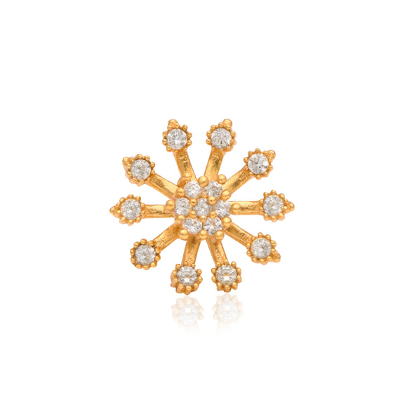 White CZ Floral Burst Design Nose Pin – Sterling Silver Gold Plated