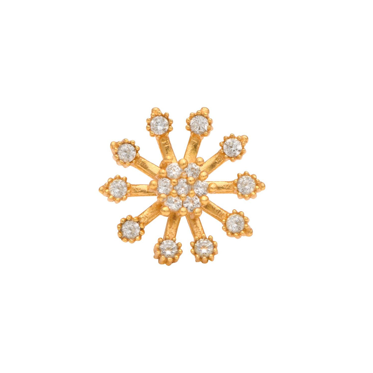 White CZ Floral Burst Design Nose Pin – Sterling Silver Gold Plated