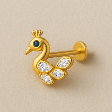 White CZ Feathers Peacock Nose Pin – Sterling Silver Gold Plated