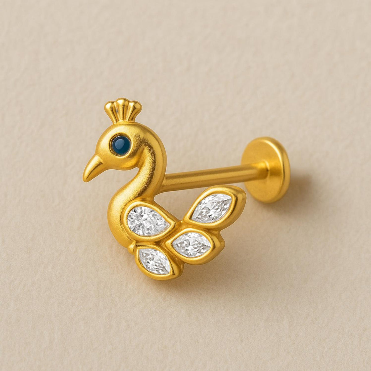 White CZ Feathers Peacock Nose Pin – Sterling Silver Gold Plated