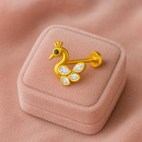 White CZ Feathers Peacock Nose Pin – Sterling Silver Gold Plated