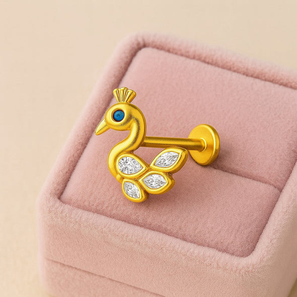 White CZ Feathers Peacock Nose Pin – Sterling Silver Gold Plated