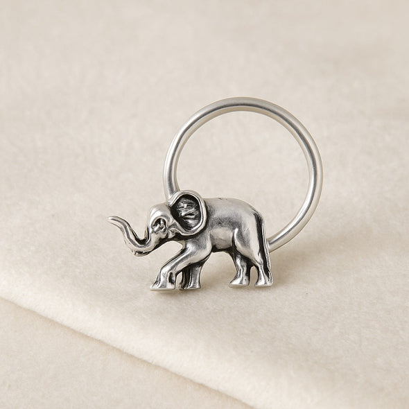 Tribal Animal Elephant Nose Pin - 925 Oxidized Sterling Silver