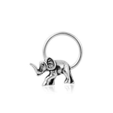 Tribal Animal Elephant Nose Pin - 925 Oxidized Sterling Silver
